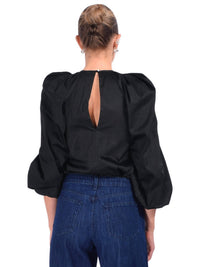Kika Vargas Hitomi Balloon Sleeves Top in black - women's blouse - detail view