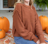 Double Zero Perfect Pumpkin Patch Long Sleeve Sweater in brown - women's sweater - detail view