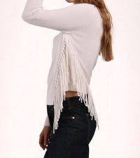 Minnie Rose - Cotton Cashmere Fringe Trim Crew Neck Sweater