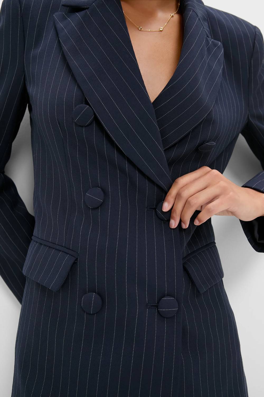 EMERSON FRY Strong Shoulder Blazer in navy pinstripe - women's jacket - view 4