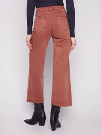 CHARLIE B Cropped Flair Legged Front Patch Pocket Pant in sepia - women's jeans - detail view
