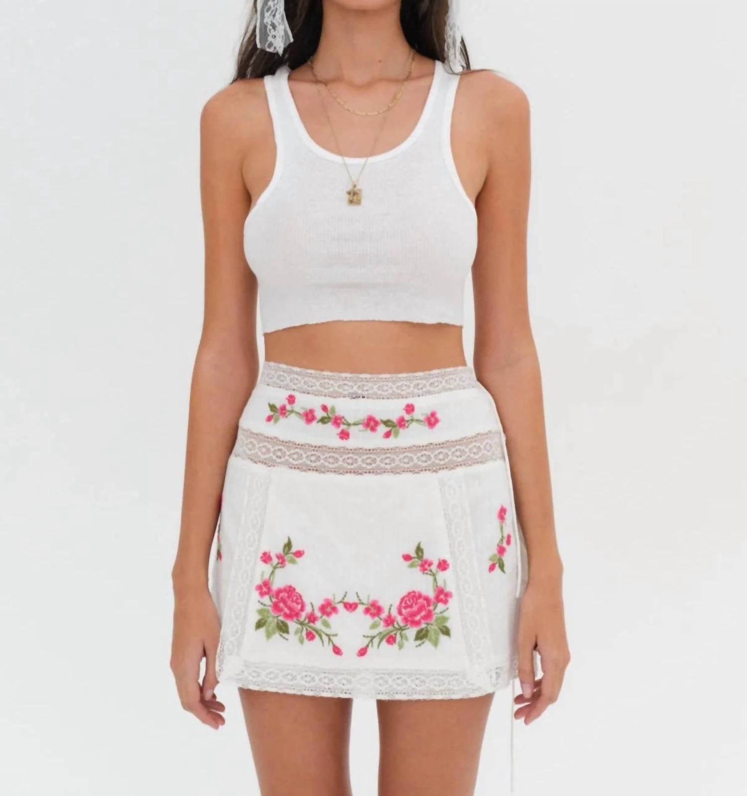 for Love & Lemons Jolene Embroidered Mini Skirt in white - women's skirt