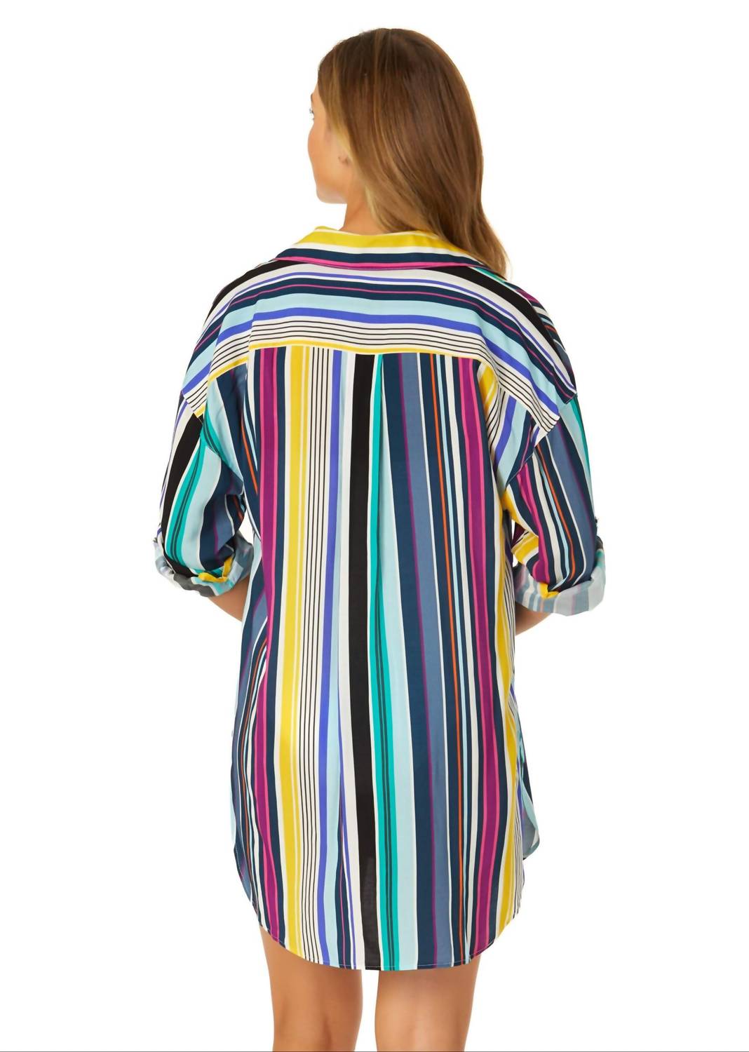 Anne Cole Women's Barcode Stripe Button Down Shirt Swimsuit Cover Up in multi - women's swimwear - detail view