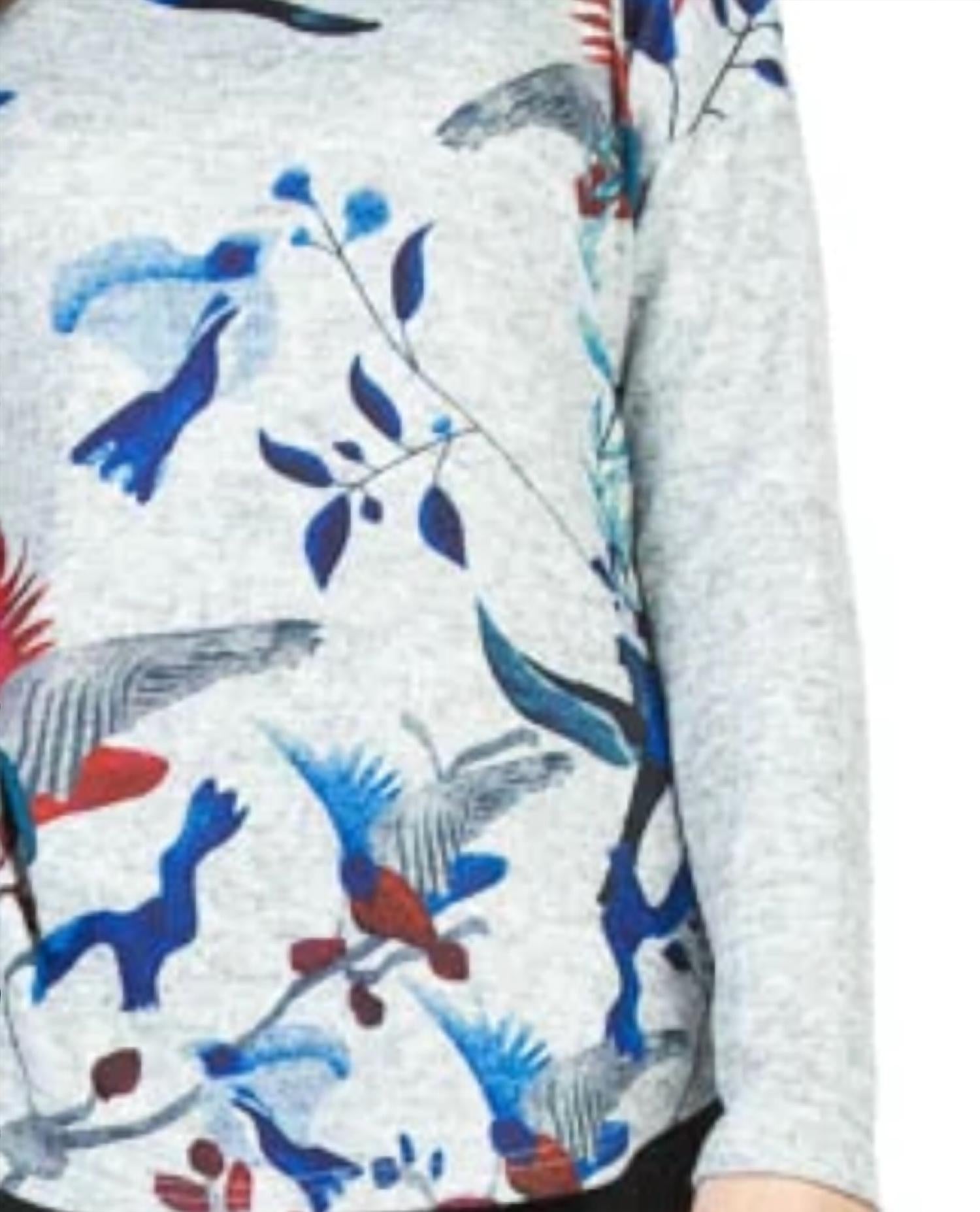 Papillon - Bold Bird And Floral Sweater With Zip Detail
