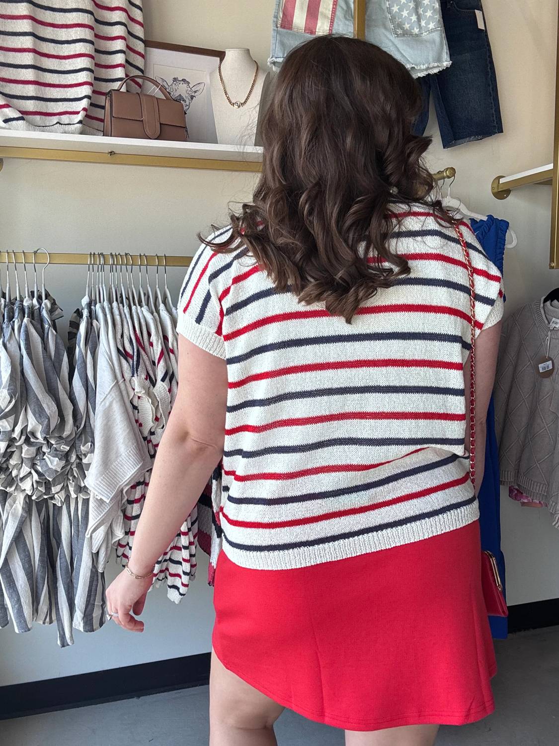 Michelle Mae - Women's Americana Stripes Open Knit Top