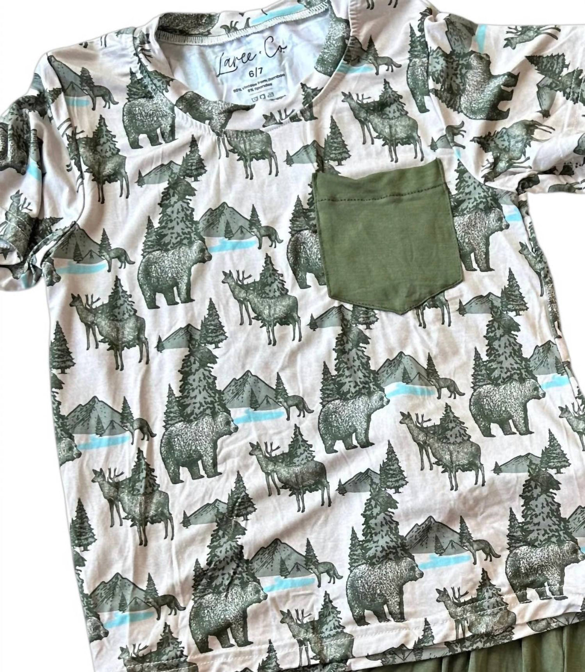 Laree + Co. - Kid's Samuel Woodland Animals Bamboo Youth Tee & Shorts Set