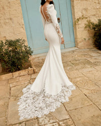 Sincerity - Plunging Crepe Fit And Flare Wedding Gown