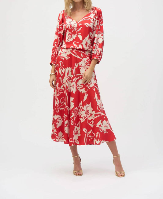Joseph Ribkoff - Satin Floral Print A-line Skirt