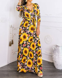 Surelymine - Sunshine & Bloom Faux Wrap Maxi Dress