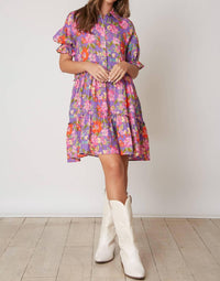 Peach Love - Georgia Floral Print Shirt Dress