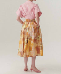 Exquise - Valentina Watercolor Print Pleated Midi Skirt