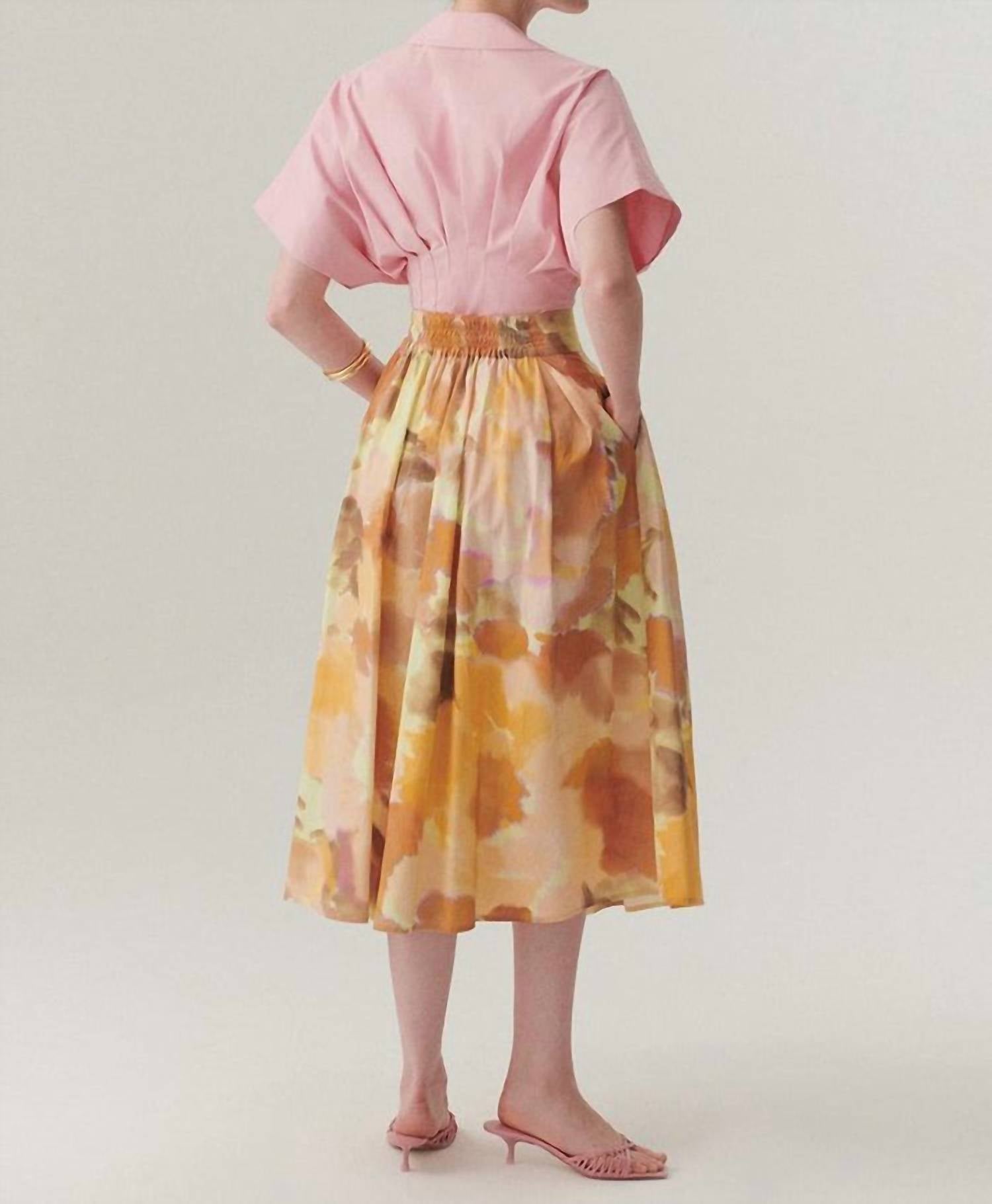Exquise - Valentina Watercolor Print Pleated Midi Skirt
