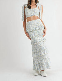 Mable - Lace Up Floral Top & Skirt Set