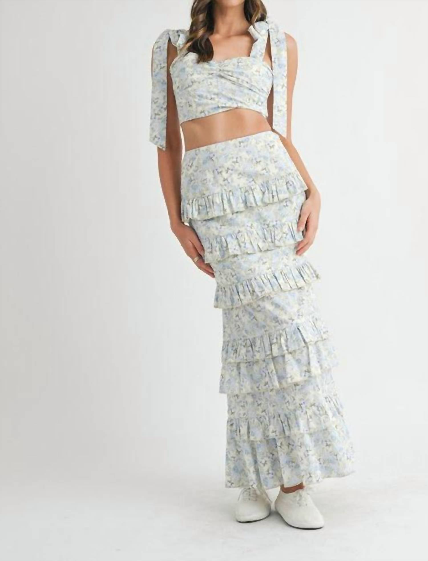 Mable - Lace Up Floral Top & Skirt Set