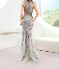 Terani Couture - Glamorous Evening Prom Halter Mermaid Slit Formal Tulle Dress
