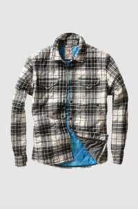 Relwen Men's Quilted Flannel Shirt Jacket in cream forest tartan - men's jacket