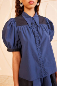 Ulla Johnson Freja Collared Top in twilight colorblock - women's blouse