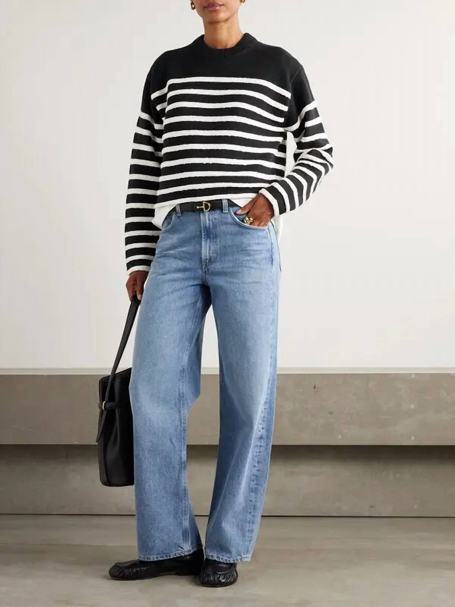 Proenza Schouler Nia Stripe Sweater in black white - women's sweater