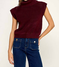 Miss Love - Women's Ribbed Sleeveless Turtleneck Sweater