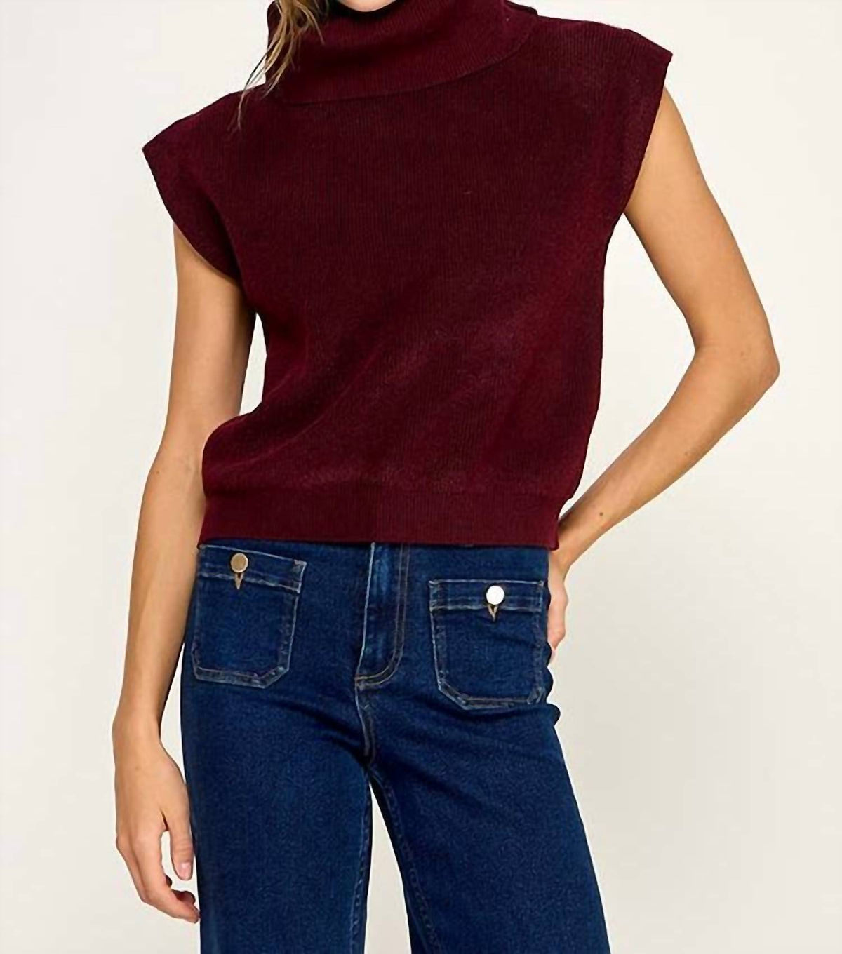 Miss Love - Women's Ribbed Sleeveless Turtleneck Sweater