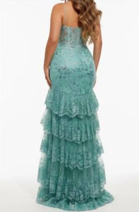 Jovani - Spaghetti Strap Gown with Beaded Bodice and High Slit