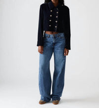 STEVE MADDEN Tonia Velvet Crop Double Breasted Jacket in blue - women's jacket - alternate view