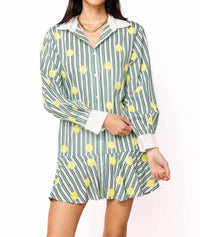 Queen Of Sparkles - Striped Tennis Ball Cotton Button Up Dress