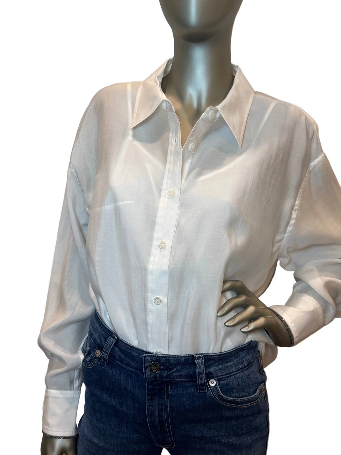 Jessie Liu - Contrast Cuff Trim Voile Button Down Shirt
