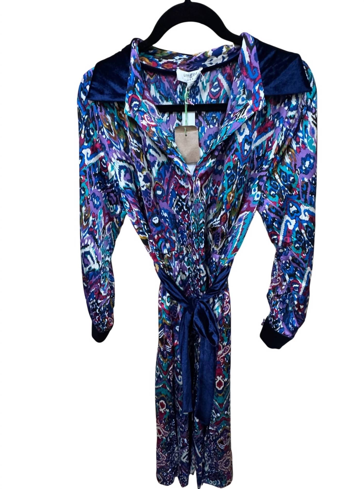 umgee Women's Satin Velvet Long Dress in multi print - women's dress