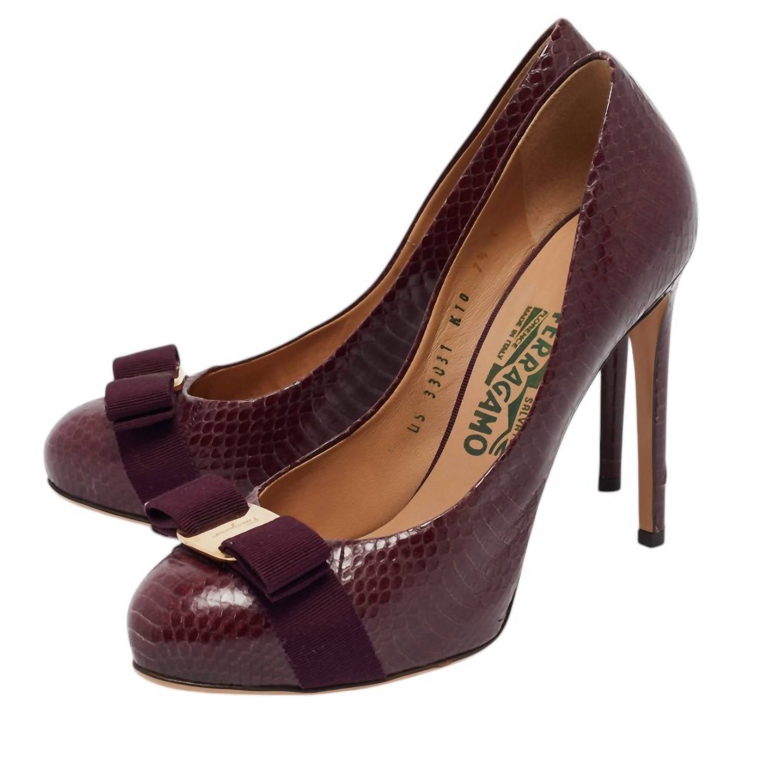 Salvatore Ferragamo - Women's Water Snake Pimpa Vara Bow Pumps