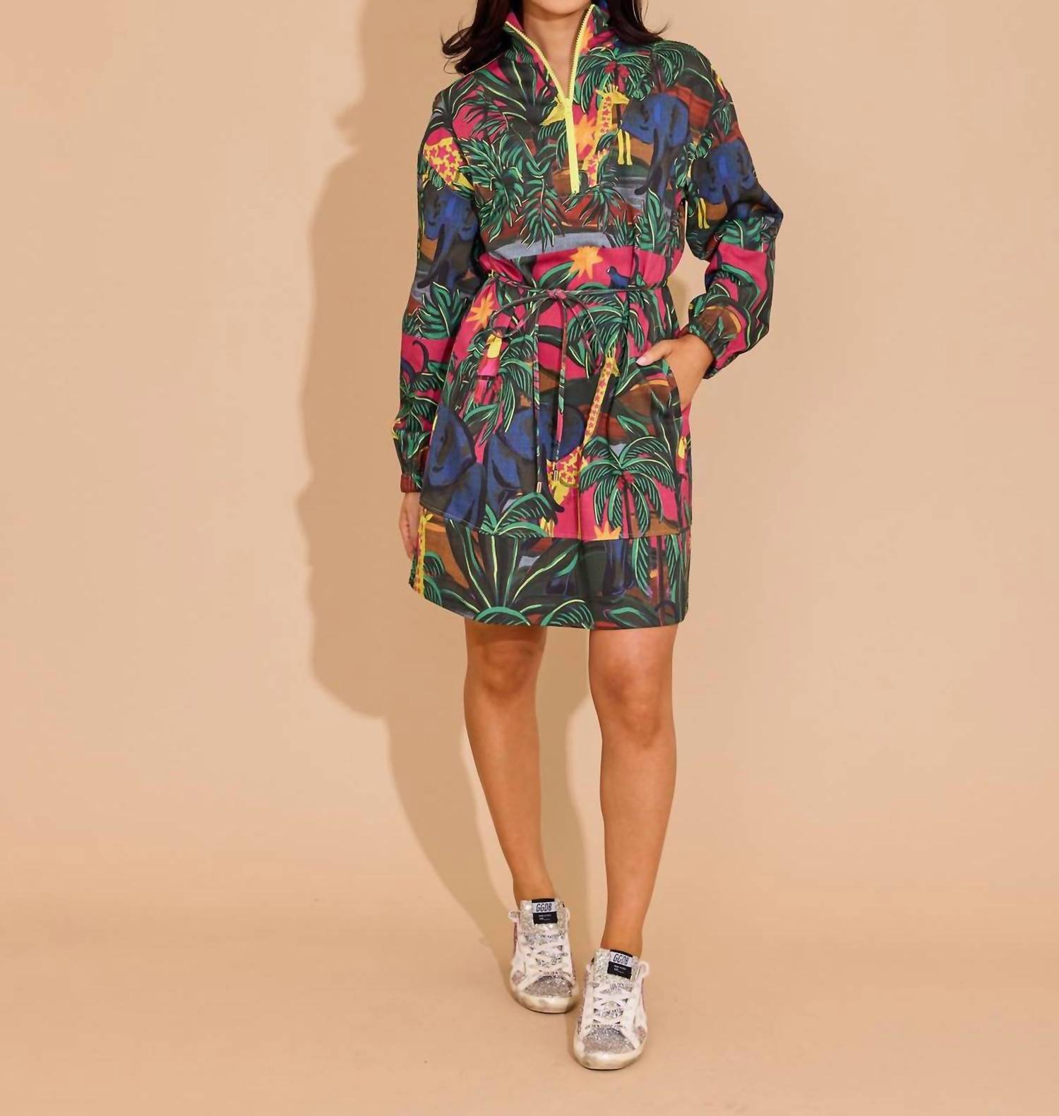 Alden Adair Logan Long Sleeve Mini Dress in animal kingdom - women's dress