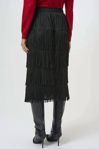 Joseph Ribkoff - Pleated Pencil Midi Skirt With Tiered Fringes