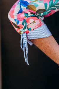John Mark - Floral Print Button Front Patch & Roll Tab Sleeve