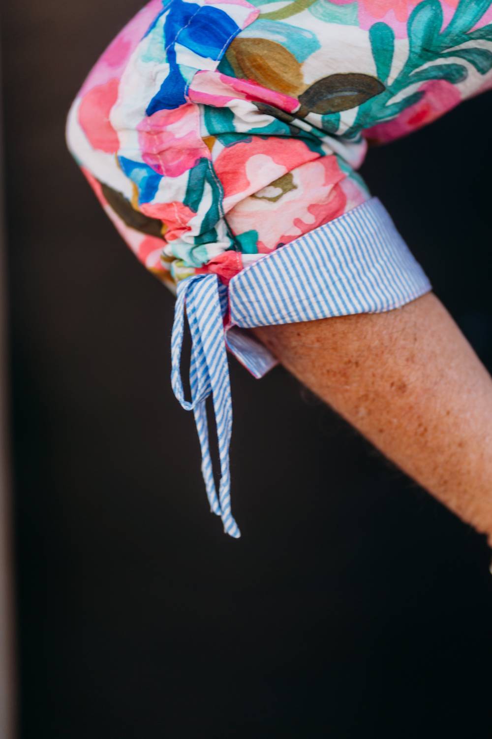 John Mark - Floral Print Button Front Patch & Roll Tab Sleeve