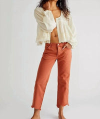 Free People Maggie Mid Rise Straight Leg Jeans in rare sienna - women's jeans