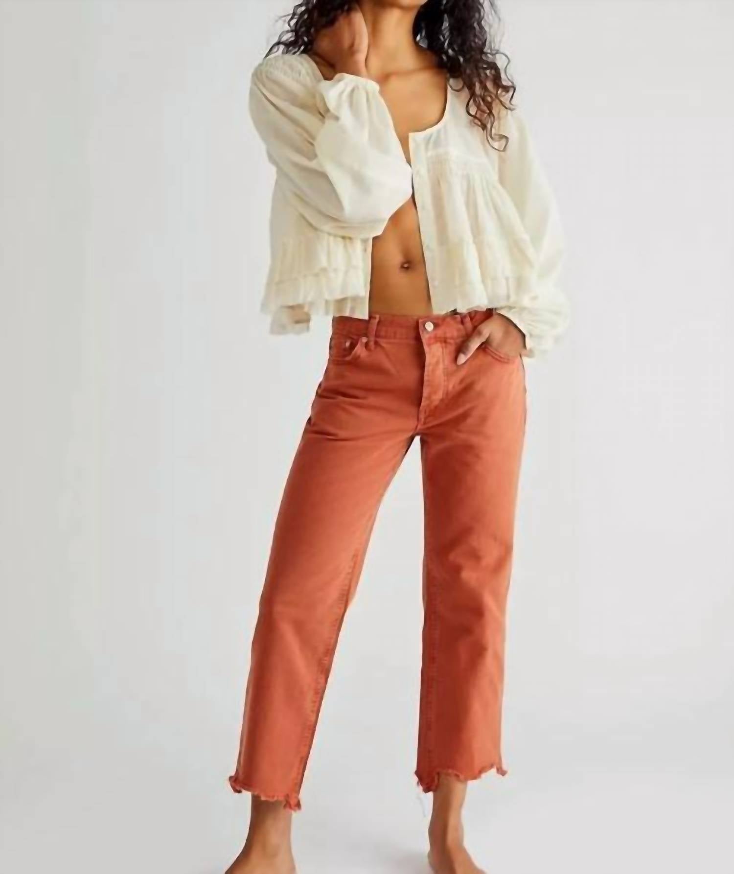 Free People Maggie Mid Rise Straight Leg Jeans in rare sienna - women's jeans