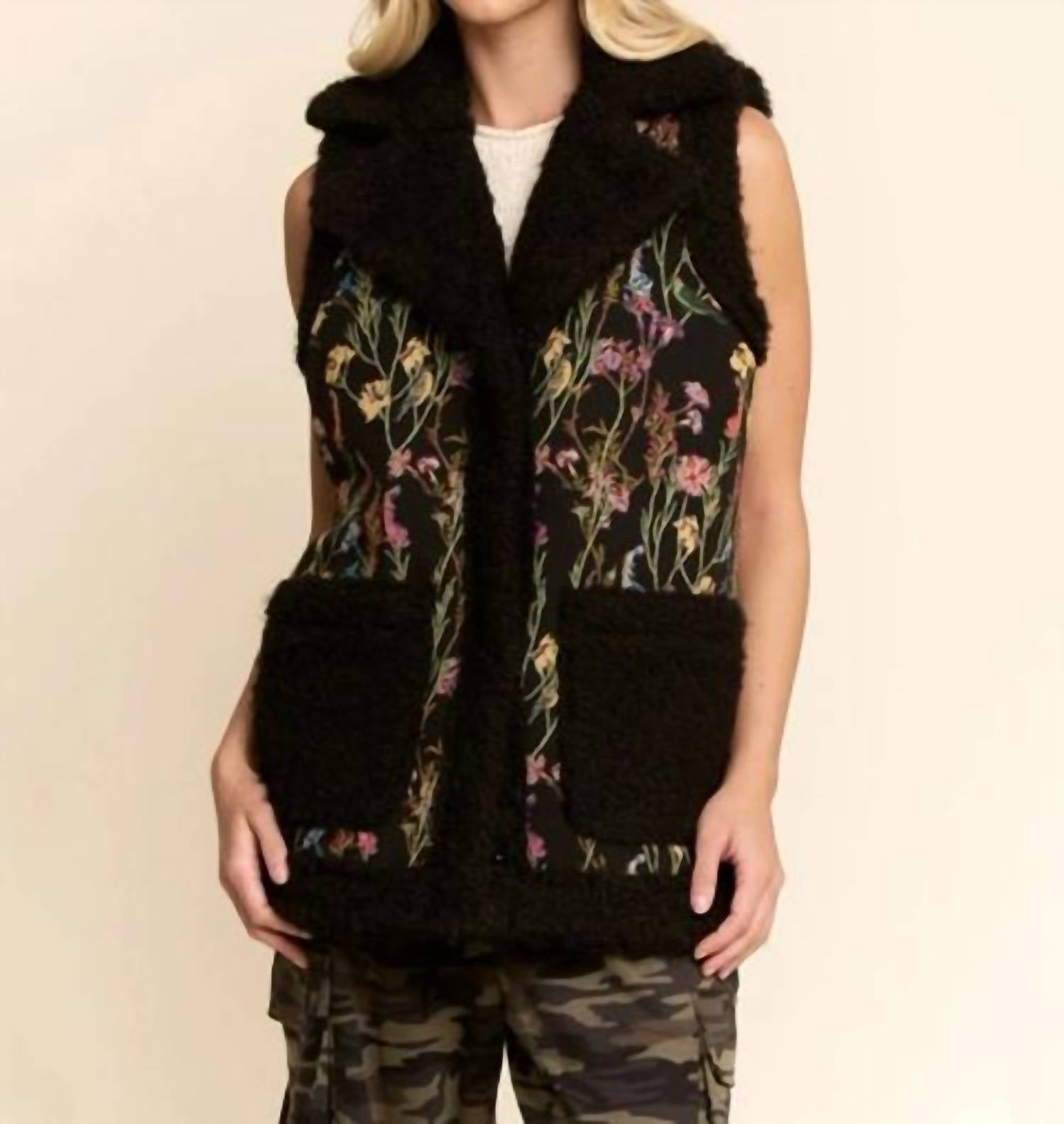 Davi & Dani - Floral Faux Fur Vest