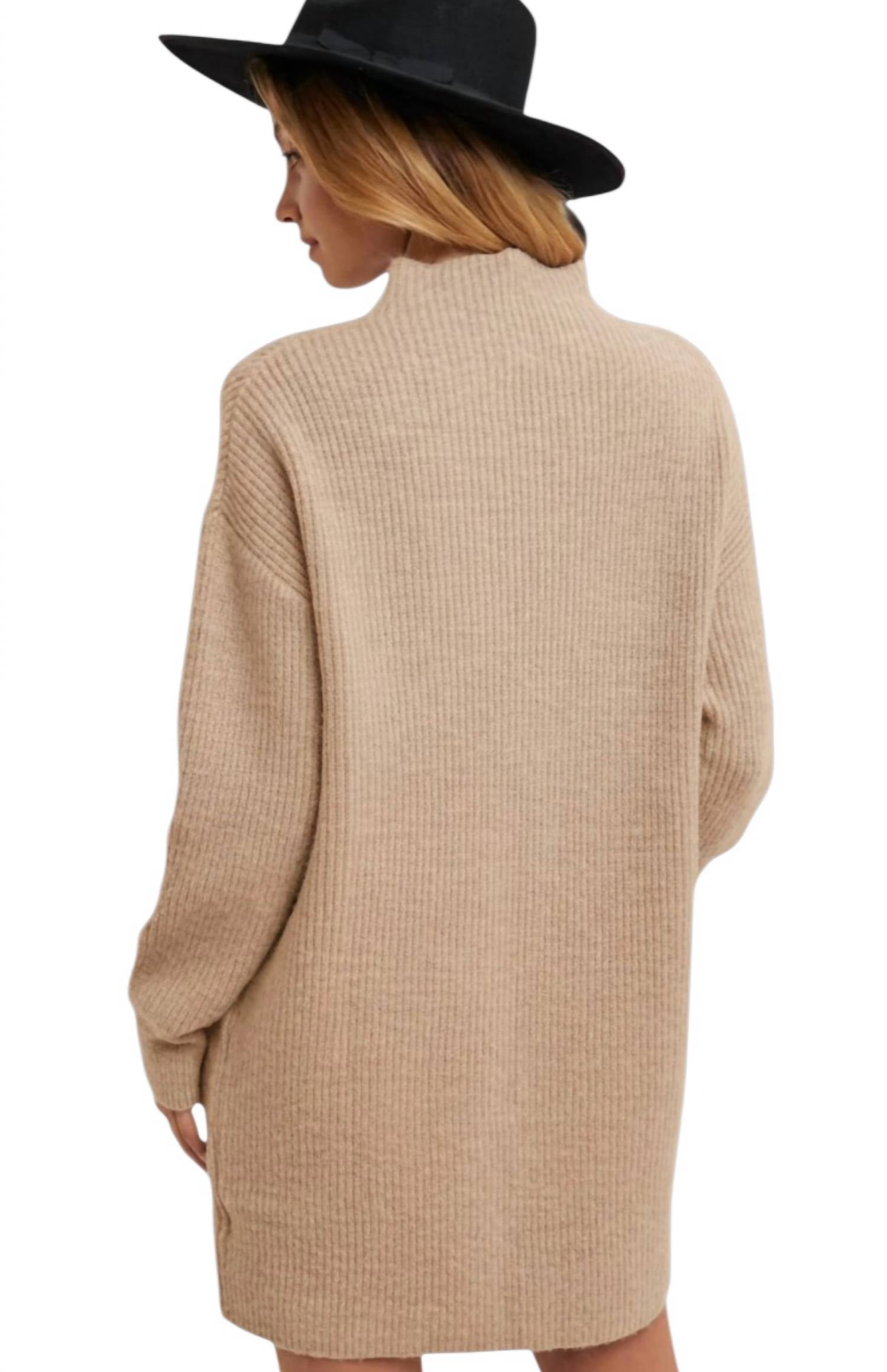 Bluivy - Mock Neck Knit Sweater Mini Dress