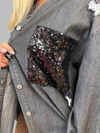 Before You - Denim Sequins Pocket Top