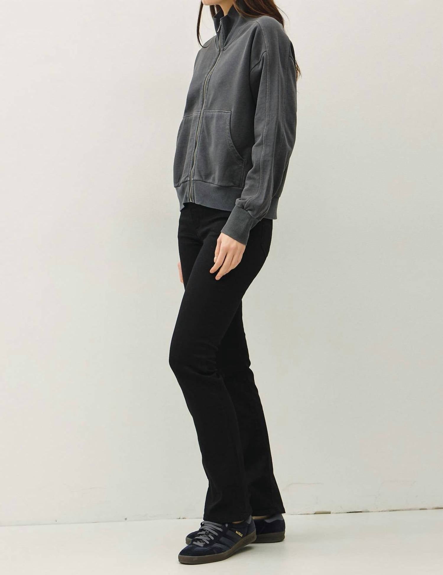 be cool Hillary Acid Wash Zip Sweatshirt in charcoal - women's top - detail view