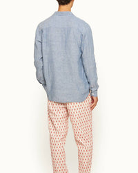 Orlebar Brown Justin Long Sleeve Button Up Shirt in light bergamo blue - men's shirt - detail view