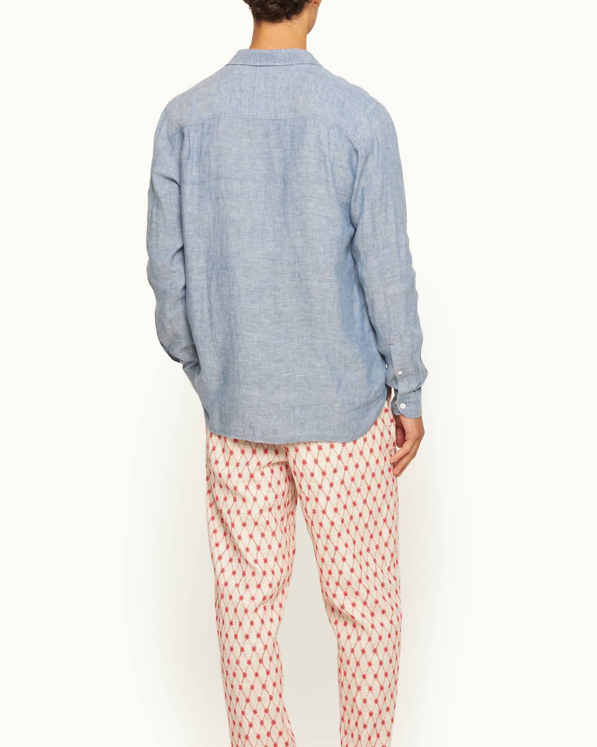Orlebar Brown Justin Long Sleeve Button Up Shirt in light bergamo blue - men's shirt - detail view