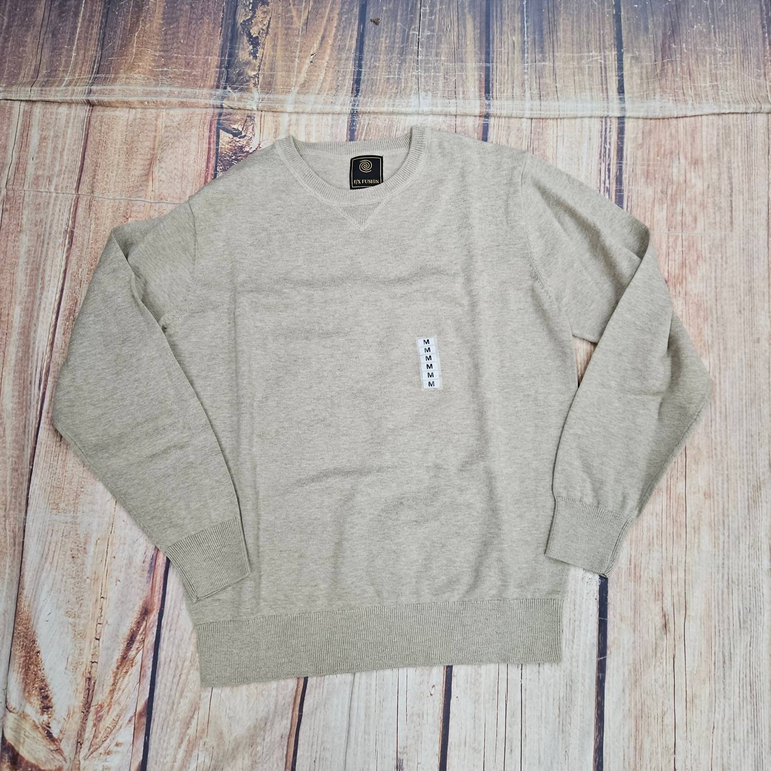 F/X Fusion Men's Long Sleeve Crew Neck Sweater in oatmeal - men's sweater