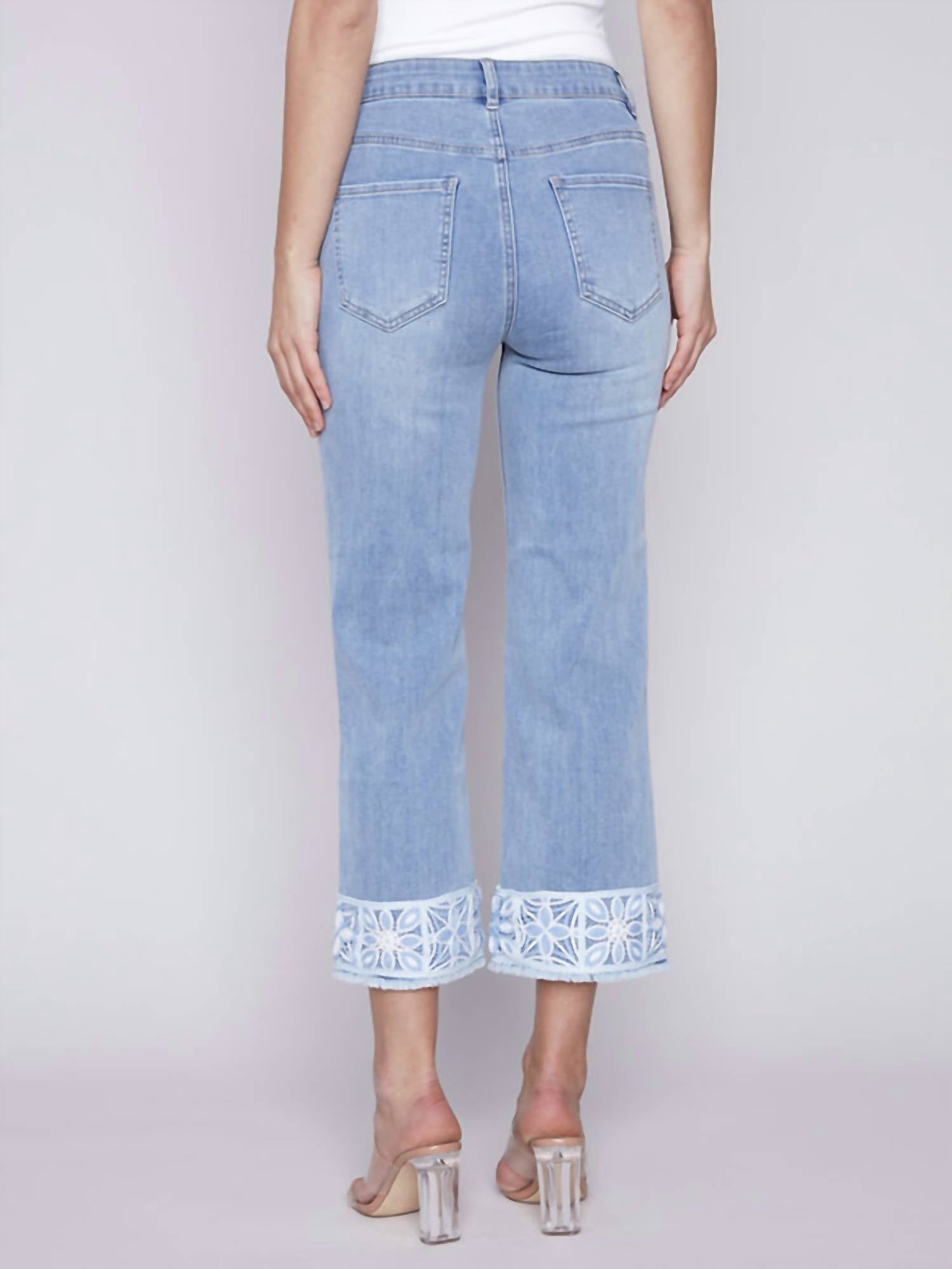 CHARLIE B Crochet Hem Jean in light blue - women's jeans - detail view