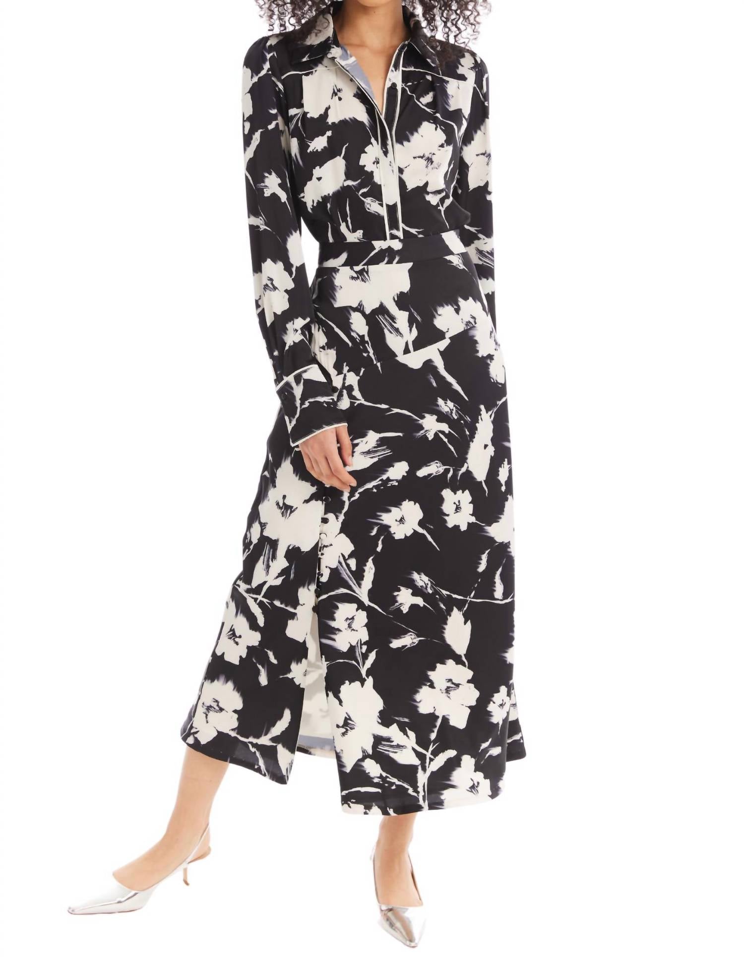 ALLISON NEW YORK Satin Reese Skirt in black ivory floral - women's skirt