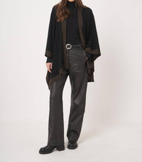 REPEAT cashmere Cashmere Blend Poncho With Contrast Border in black brown - women's sweater - view 6