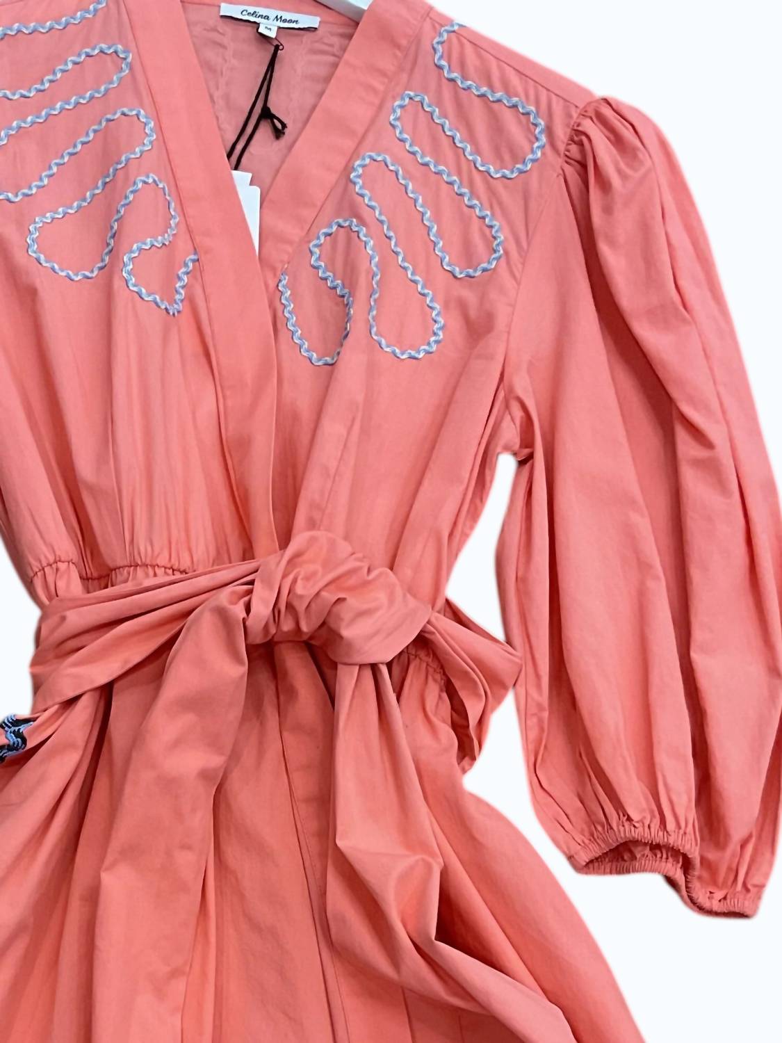 Celina Moon Women's Carly Wrap Dress in pink - women's dress - detail view