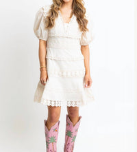 Karlie - Lace Trim V-neck Dress
