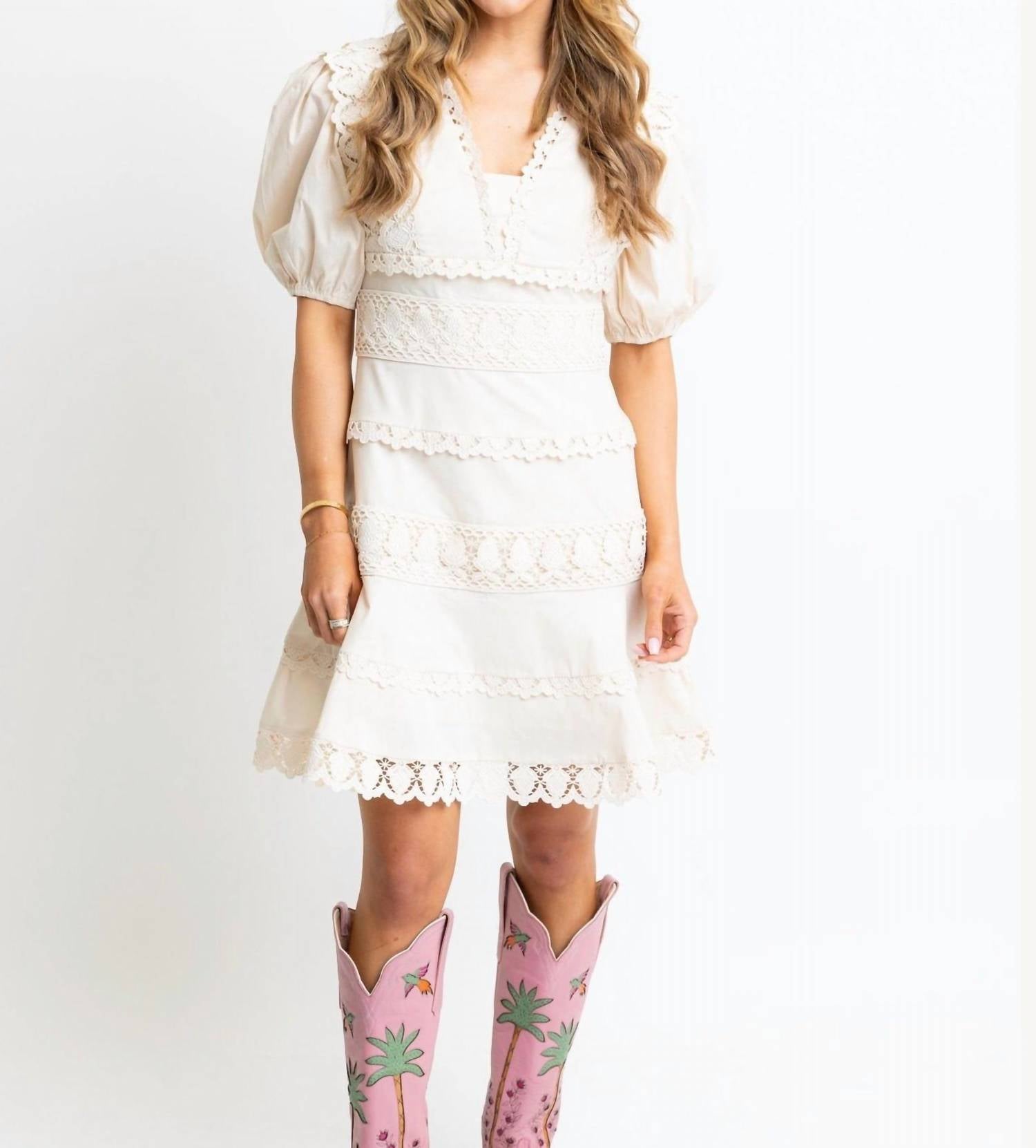 Karlie - Lace Trim V-neck Dress