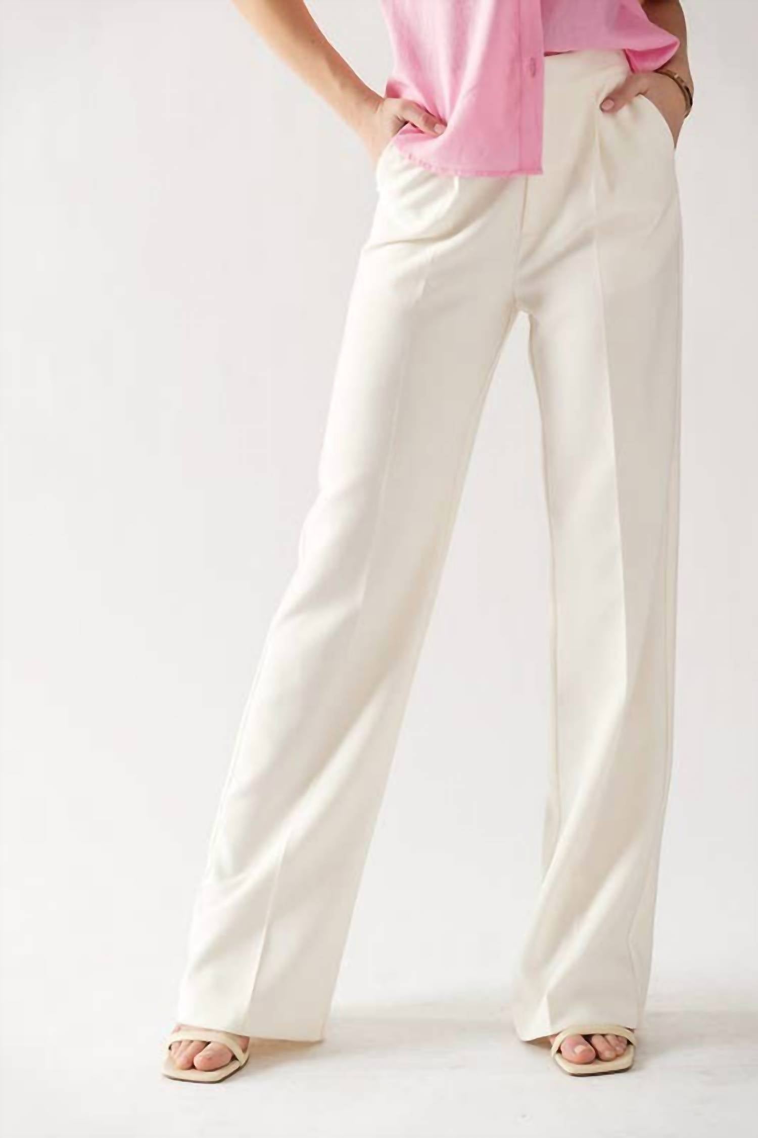 Urban Daizy Wide Leg Slacks Pants in ivory - women's pants - detail view